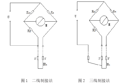 熱電阻二線制，三線制接法示意圖